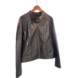 Levi Strauss Black Faux Leather Moto Biker Jacket Quilted Zip Pockets, Womens XL